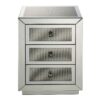 150220266991491223f9a.jpeg 3 Drawer Mirrored Accent Table with Faux Diamond Inlay, Silver