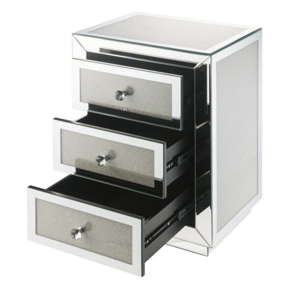 1502202669914915dd905.jpeg 3 Drawer Mirrored Accent Table with Faux Diamond Inlay, Silver