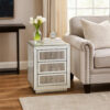 150220266991491f3ccef.jpeg 3 Drawer Mirrored Accent Table with Faux Diamond Inlay, Silver