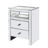 150220266991493eb6a87.jpeg 2 Drawer Beveled Mirrored Accent Table with Glass Top and LED, Silver