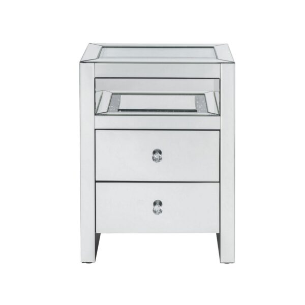 15022026699149430bb92.jpeg 2 Drawer Beveled Mirrored Accent Table with Glass Top and LED, Silver