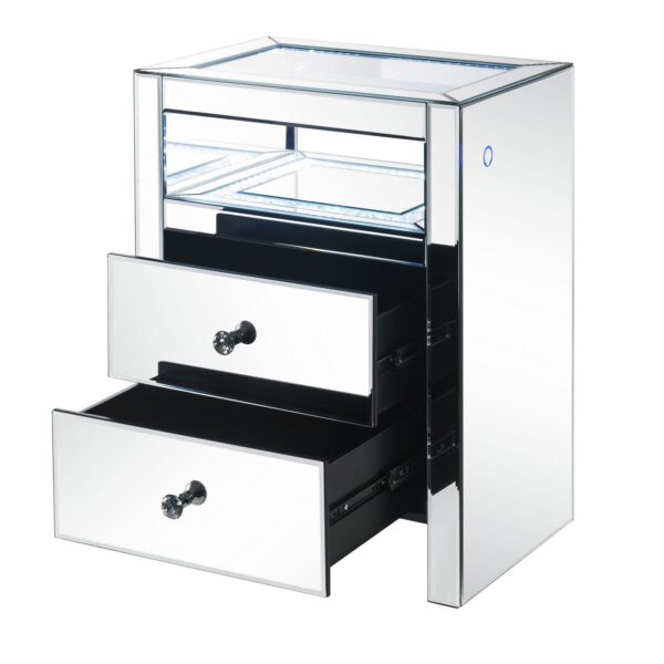 150220266991494704b58.jpeg 2 Drawer Beveled Mirrored Accent Table with Glass Top and LED, Silver