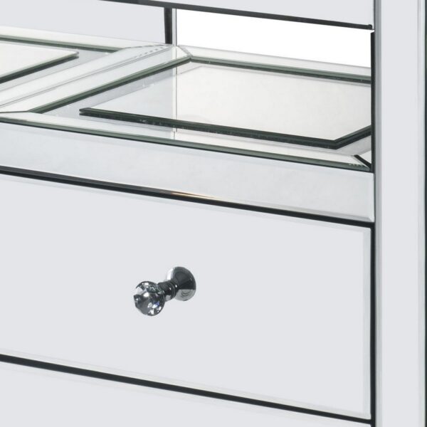 150220266991494b23da9.jpeg 2 Drawer Beveled Mirrored Accent Table with Glass Top and LED, Silver