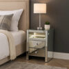 1502202669914950e58a0.jpeg 2 Drawer Beveled Mirrored Accent Table with Glass Top and LED, Silver