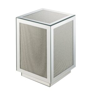 Mirrored Accent Table with Faux Diamond Inlay and Glass Top, Silver