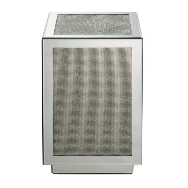 Mirrored Accent Table with Faux Diamond Inlay and Glass Top, Silver