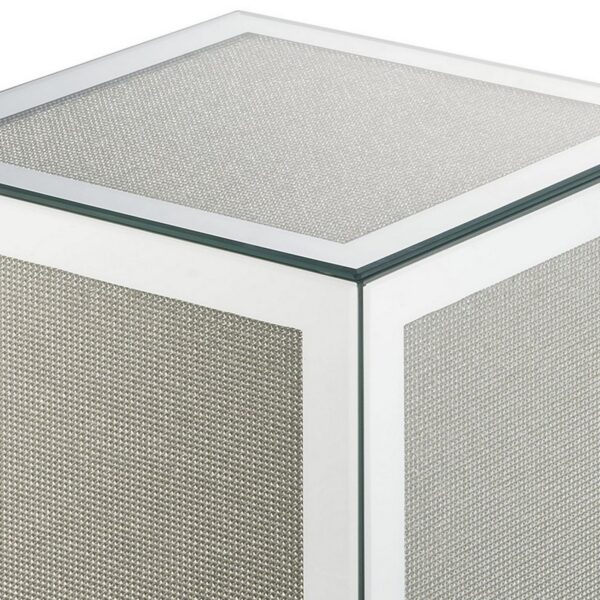 Mirrored Accent Table with Faux Diamond Inlay and Glass Top, Silver