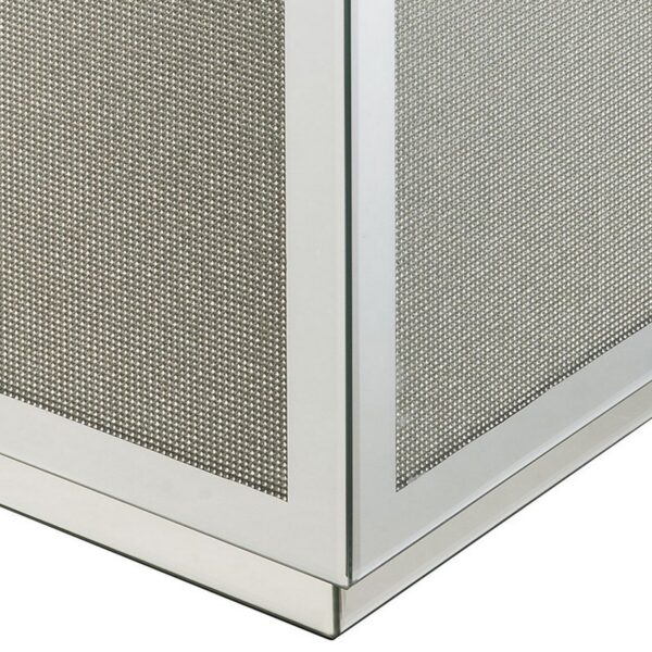 Mirrored Accent Table with Faux Diamond Inlay and Glass Top, Silver