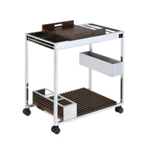15022026699149844b5ca.jpeg Metal and Wood Serving Cart with Tray and Floating Shelf, Brown and White