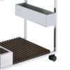 Metal and Wood Serving Cart with Tray and Floating Shelf, Brown and White