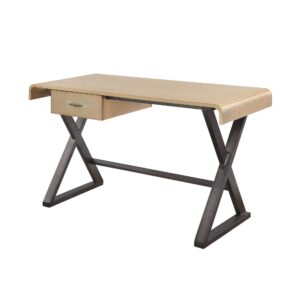 1502202669914998c4ca3.jpeg Aluminum Patchwork Rectangular Desk with X Trestle Base, Gold and Black