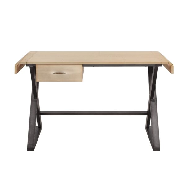 Aluminum Patchwork Rectangular Desk with X Trestle Base, Gold and Black