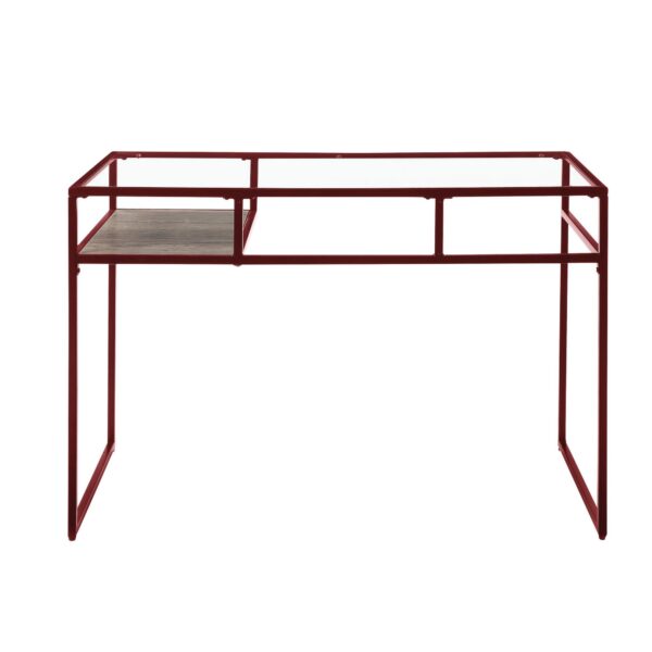 Rectangular Glass Top Desk with Open Compartment and Sled Base, Red