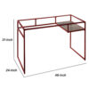 Rectangular Glass Top Desk with Open Compartment and Sled Base, Red