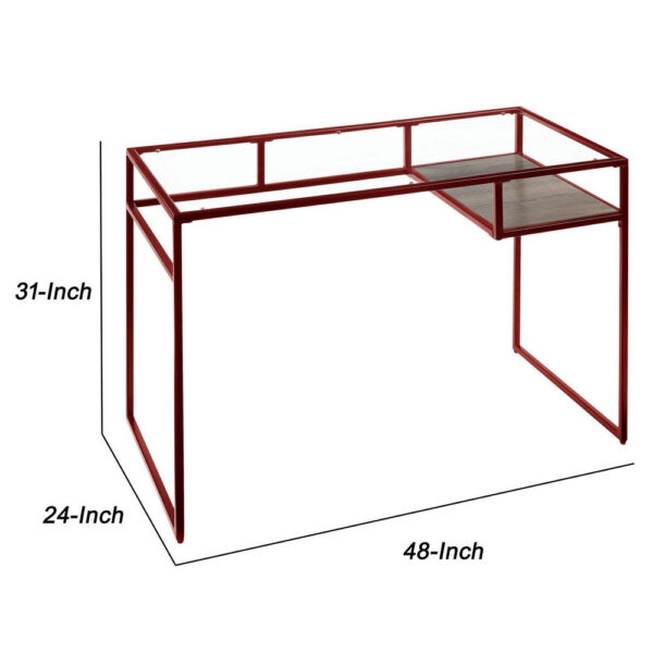 Rectangular Glass Top Desk with Open Compartment and Sled Base, Red