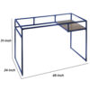 Rectangular Glass Top Desk with Open Compartment and Sled Base, Blue