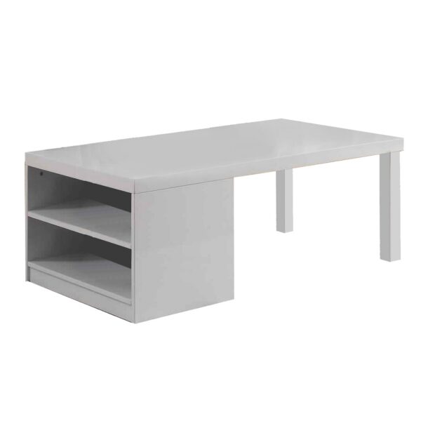 1502202669914a03e8e6e.jpeg Wood and Metal Frame Coffee Table with Open Shelves, White and Chrome