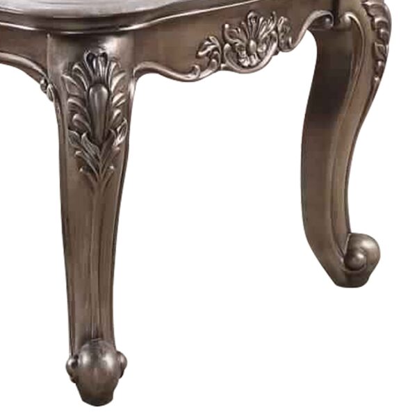 Faux Marble Top Engraved Wooden Frame Coffee Table, Off White and Gold