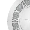 Round Beveled Mirror Frame Wall Clock with Faux diamond Inlay, Silver