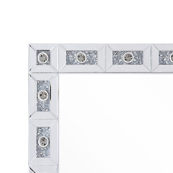 Mirror Panel Frame Wall Decor with Light Function and Faux Diamond, Silver