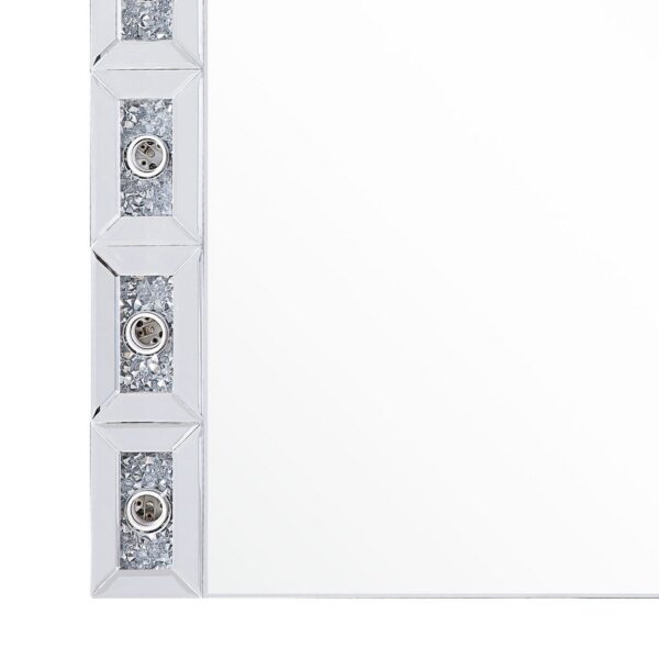 Mirror Panel Frame Wall Decor with Light Function and Faux Diamond, Silver