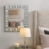 Mirror Panel Frame Wall Decor with Light Function and Faux Diamond, Silver