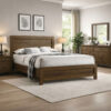Transitional Style Wooden Eastern King Bed with Raised Molding Trim, Brown