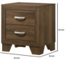 Transitional Style Wooden Nightstand with 2 Drawers and Metal Handles,Brown