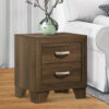 Transitional Style Wooden Nightstand with 2 Drawers and Metal Handles,Brown