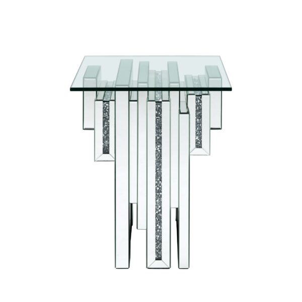 Glass Top End Table with Mirror Panels and Faux Gemstone Accents, Silver