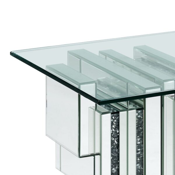 Glass Top End Table with Mirror Panels and Faux Gemstone Accents, Silver