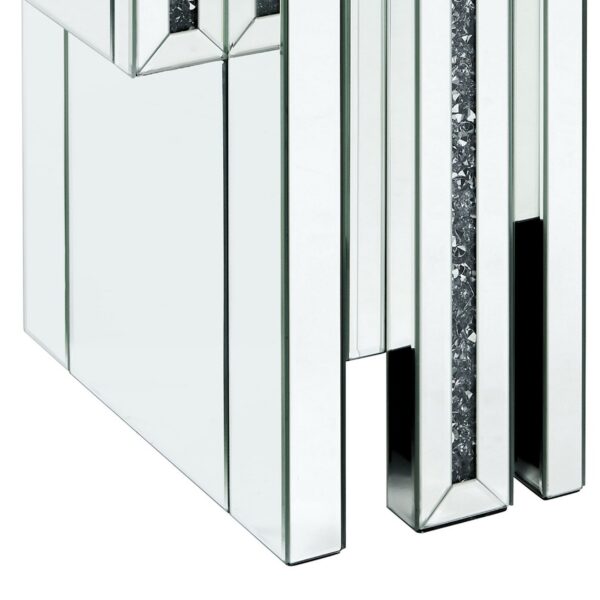 Glass Top End Table with Mirror Panels and Faux Gemstone Accents, Silver