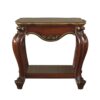 Wooden End Table with Open Bottom Shelf and Carved Details, Brown