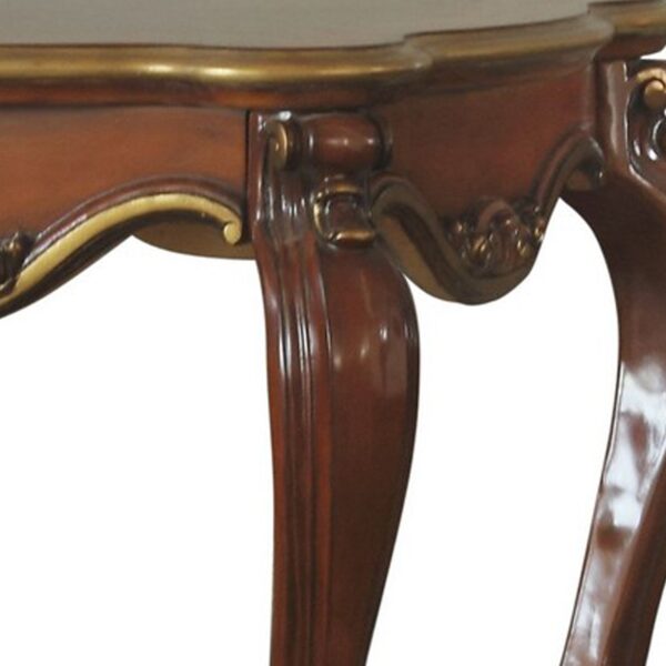 Wooden End Table with Open Bottom Shelf and Carved Details, Brown