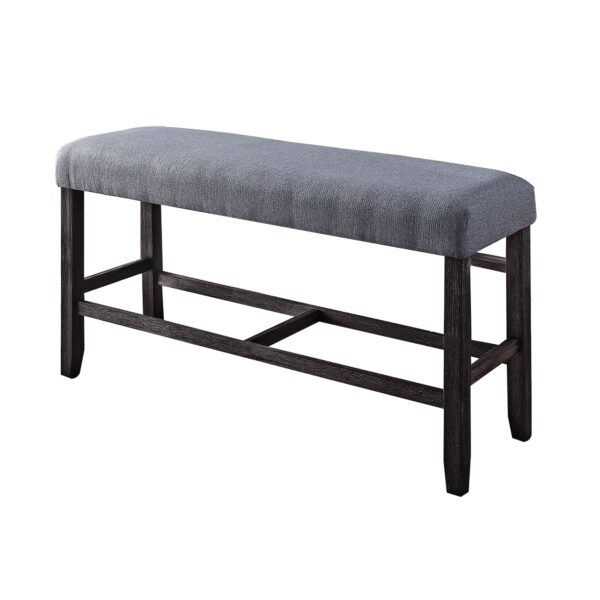 Rectangular Fabric Counter Height Bench with Padded Seat, Brown and Blue