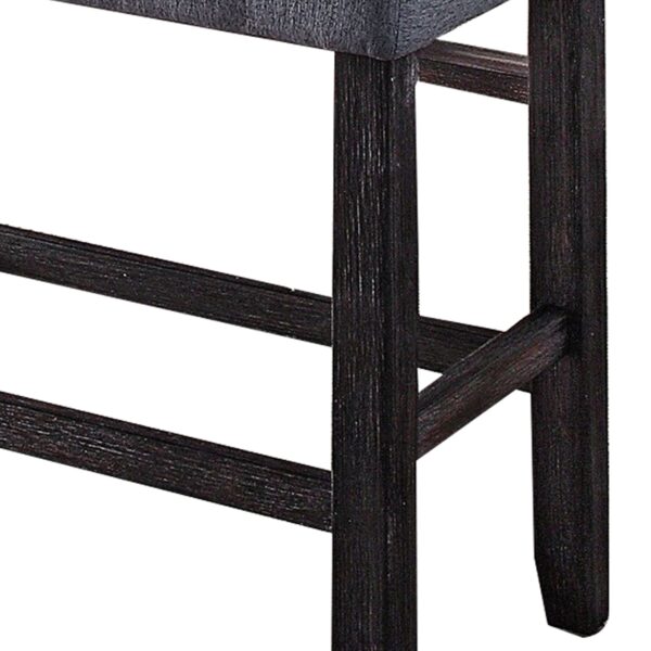 Rectangular Fabric Counter Height Bench with Padded Seat, Brown and Blue