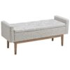 Tufted Fabric Storage Bench with Low Profile Elevated Arms, Light Gray