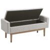 Tufted Fabric Storage Bench with Low Profile Elevated Arms, Light Gray