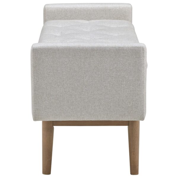 Tufted Fabric Storage Bench with Low Profile Elevated Arms, Light Gray