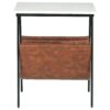 Marble Top Accent Table with Faux Leather Swing Holder, White and Brown
