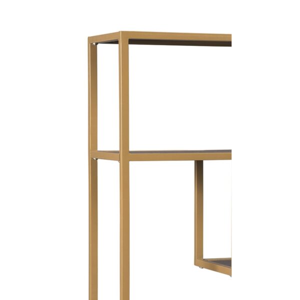 Metal Frame Bookcase with 5 Tiered Display Glass Shelves, Gold and Black