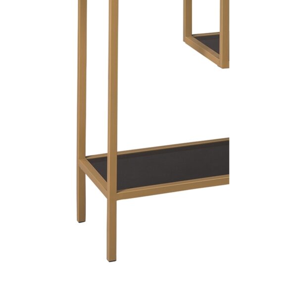 Metal Frame Bookcase with 5 Tiered Display Glass Shelves, Gold and Black