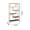 Metal Frame Bookcase with 5 Tiered Display Glass Shelves, Gold and Black