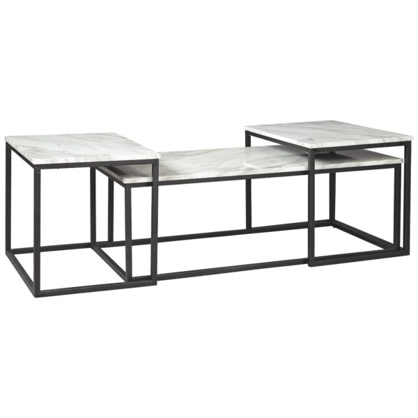 1502202669915056cf5c9.jpeg 3 Piece Occasional Table, Metal Frame, Marble Top, White and Black