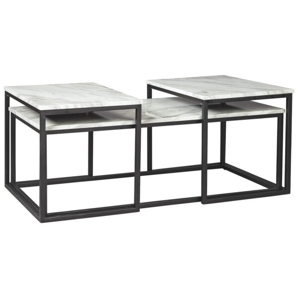 150220266991505ed0967.jpeg 3 Piece Occasional Table, Metal Frame, Marble Top, White and Black