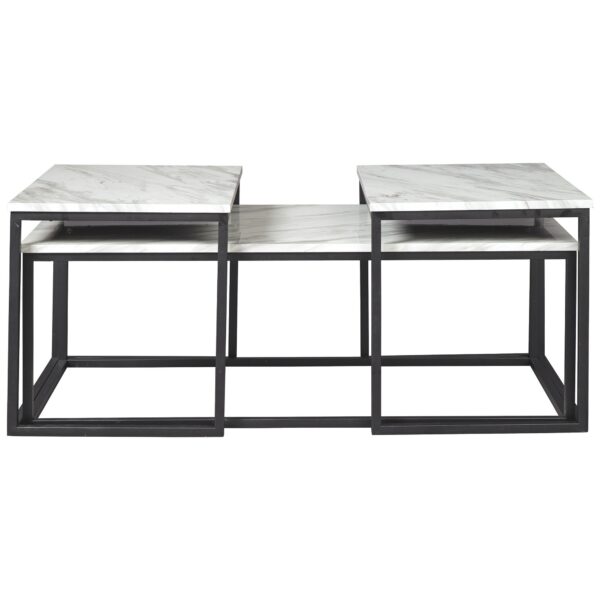15022026699150669d7db.jpeg 3 Piece Occasional Table, Metal Frame, Marble Top, White and Black