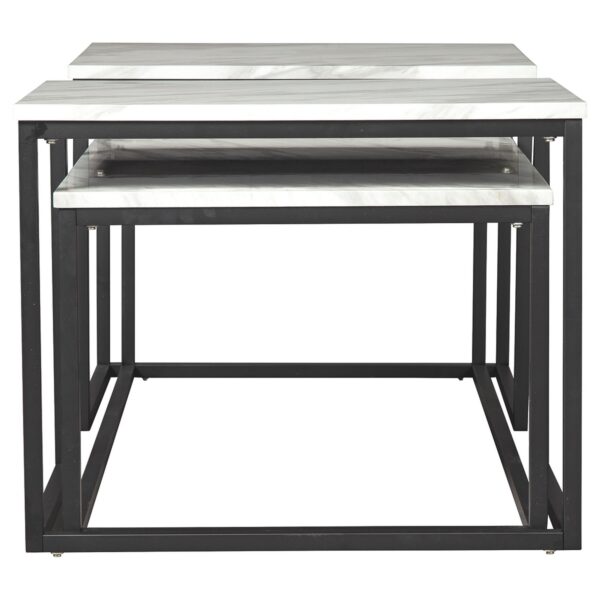 150220266991506f8ed13.jpeg 3 Piece Occasional Table, Metal Frame, Marble Top, White and Black