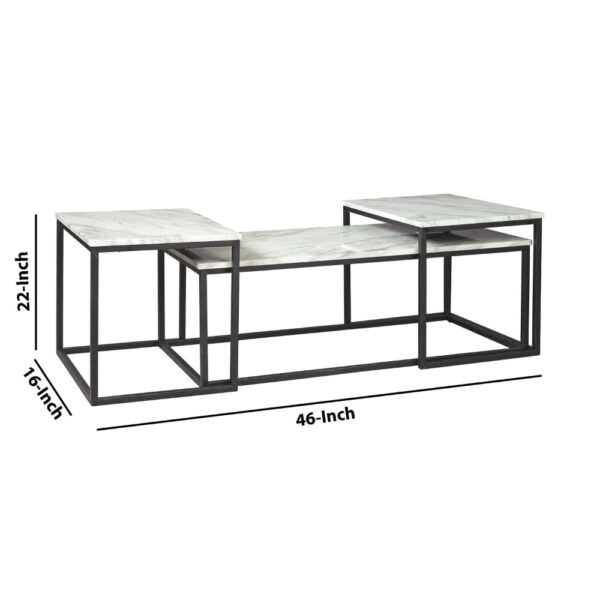 1502202669915076c3c62.jpeg 3 Piece Occasional Table, Metal Frame, Marble Top, White and Black