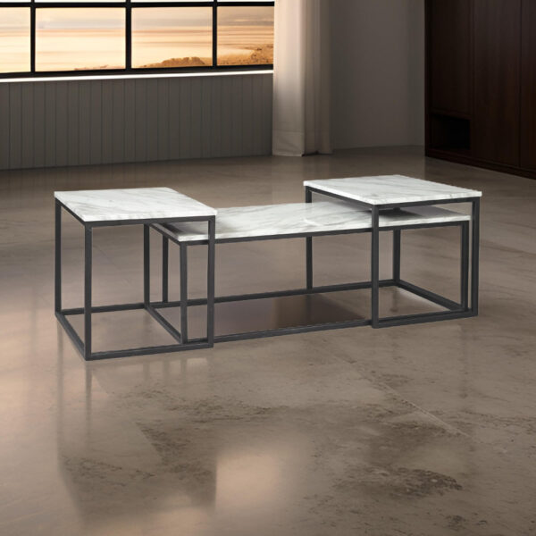 150220266991507984067.jpeg 3 Piece Occasional Table, Metal Frame, Marble Top, White and Black