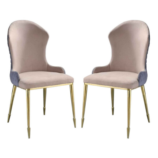 150220266991509692aff.jpeg Fabric Upholstered Side Chair with Spindle Legs, Set of 2, Beige and Gold